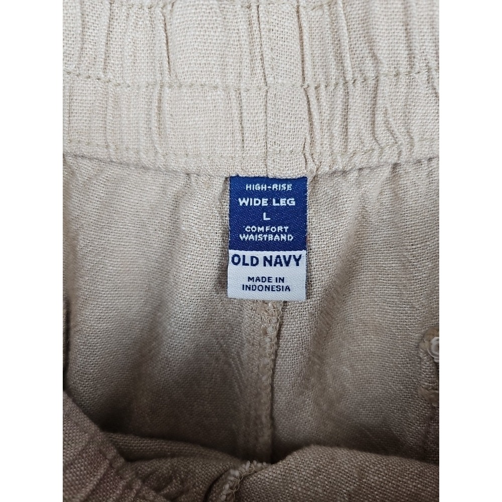 Old Navy High Rise Flax Linen Wide Leg Pants Large Tan Comfort Waistband Beach - Picture 5 of 10
